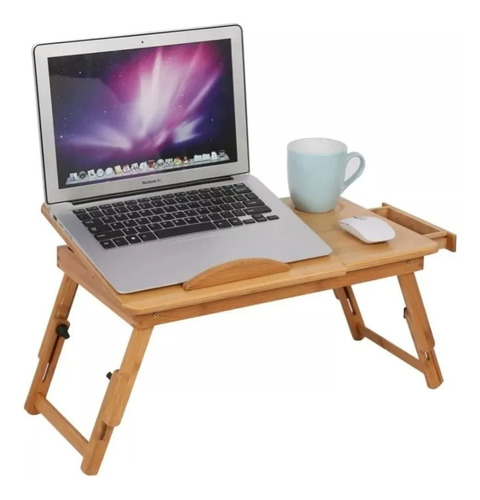 Base Para Laptop Mesa Plegable De Bambu Ajustable Con Cajon