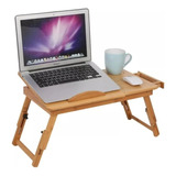 Base Para Laptop Mesa Plegable De Bambu Ajustable Con Cajon