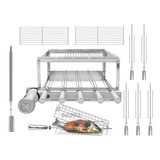 Gira Grill Churrasqueira Inox 5 Espetos + 3 Grelhas + Brinde