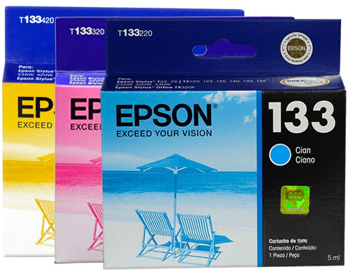 Combo 3 Cartucho Tinta Epson 133 T133 Cian Magenta Amarillo