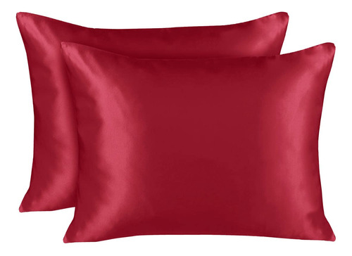 Funda Para Almohada 27x21 Pulgadas De Satin Color Rojo 2 Pz