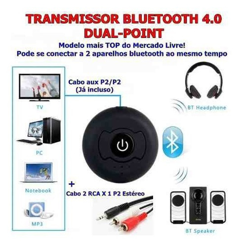 Transmissor Audio Bluetooth Som Tv Para Caixa Ou Fone + Rca