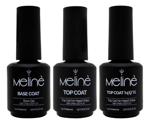 Meline Esmalte Semipermanente Base + Top Coat + Top Matte