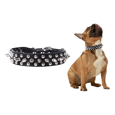 Collar Para Perro Mediano Con Picos Negro Imitación Piel Impermeable Mediano (m)
