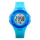 Reloj Niños Niñas Skmei 1455 Digital Alarma Cronometro Malla Celeste/azul Fondo Blanco