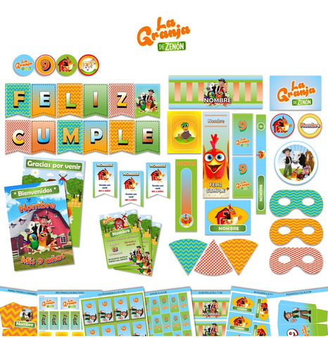 Kit Imprimible Cumple + Candy Editable - La Granja De Zenon