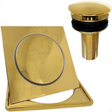 Ralo Dourado Completo 15x15 Valvula Click 7/8 Kit Banheiro