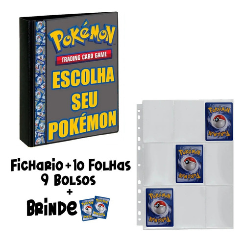 Pasta Fichário Cartas Cards Pokémon Com 10 Folhas 9 Bolsos