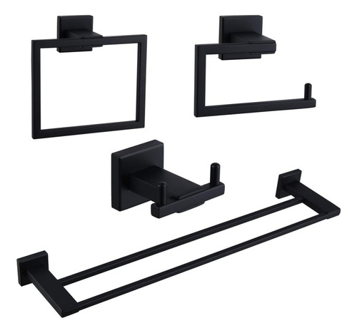 Kimzcn Juego De Accesorios De Baño De 4 Piezas, Color Negro 