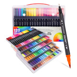 120 Colores Marcadores Plumones Doble Punta De Dual Brush