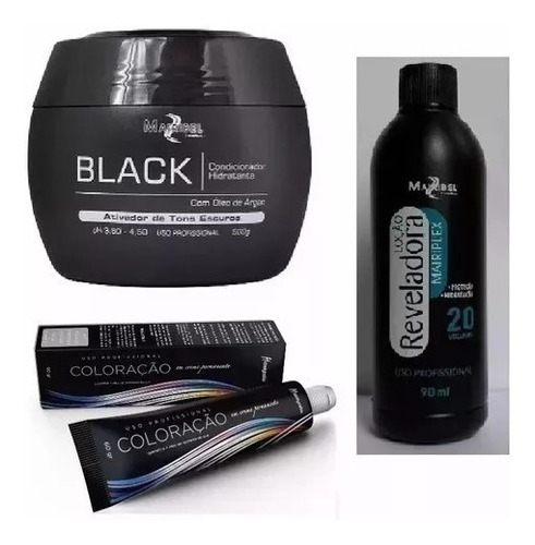 Kit 3 Tinta Preto N1+ 1 Matizador Black 500g + 1 Ox20v 90ml 