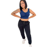 Calça Moletom Feminina Flanelada Lisa Sem Estampa Com Punho