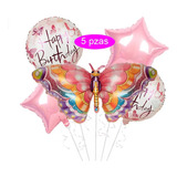 Kit De Globos Metálicos Mariposa Gigante, Cumpleaños, 5 Pzas