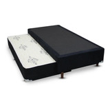 Cama Box Solteiro Flora Suede Preto Bicama  096x203 