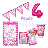  Kit Decoración Cumpleaños Unicornio X12 Niños + Numero