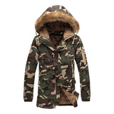 Chaqueta De Algodón Con Cuello Cálido Y Botones De Camuflaje Con Capucha Y Longitud Media For Hombre