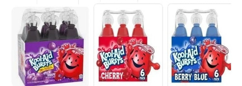3 6 Pack Kool Aid Bursts  1 Berry Blue 1 Cherry 1 Grape 