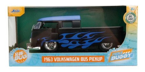 Jada 1:24 1963 Volkswagen Bus Pickup Combi Negro Mate Flamas