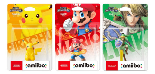 Trio Amiibo Mario, Pikachu E Link - Smash Bros