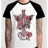 Camiseta Raglan Blusa Unissex Camisa Esqueleto Humano Ossos