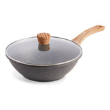 Wok Granito Antiadherente 28cm Con Tapa Color Gris Oscuro