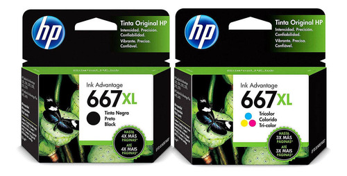 Kit Cartucho 667xl Hp Original 3ym81ab 3ym80ab Preto + Color