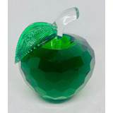 Figura Cristal Manzana Facetada Verde Vidrio 12 Cm Grande