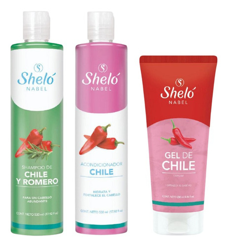 Shampoo Chile Y Romero + Acondicionador Y Gel De Chile Shelo