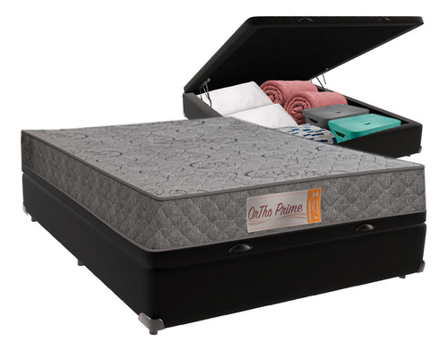 Cama + Box Baú Casal Preta Orthoprime Frete Grátis 138x188