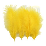 Plumas Decorativas Artificiales Color Amarillo Paquete X 100