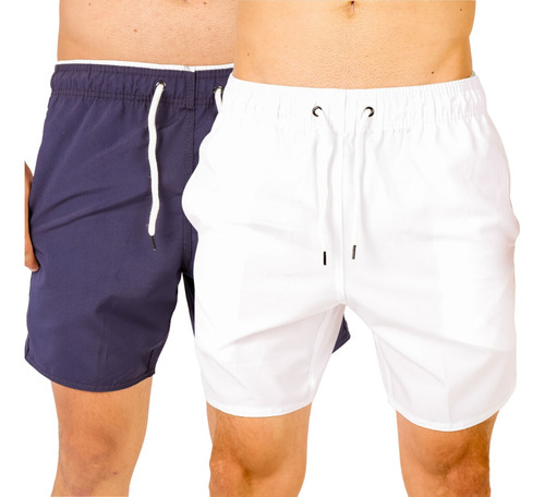 Kit 2 Shorts Masculino Bermuda Praia Liso Mauricinho Tactel 