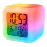 Reloj Despertador Digital Cubo Cambia Colores Temp Entrega