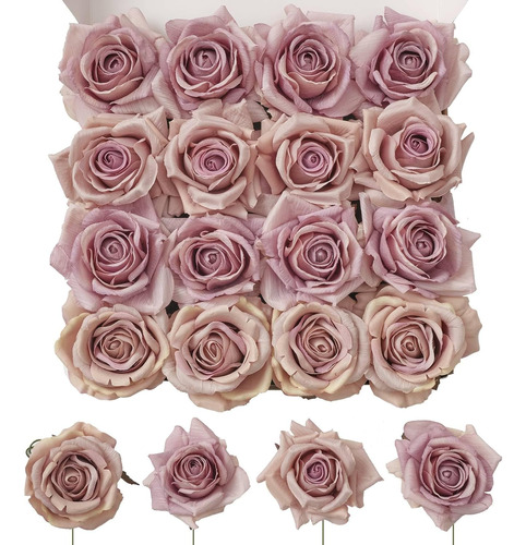 16 Rosas Artificiales Moradas Y Rosas Con Tallo Tinge Time