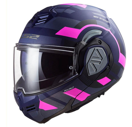 Casco Abatible De Moto Ls2 Ff906 Advant Velum Rosa/ Azul