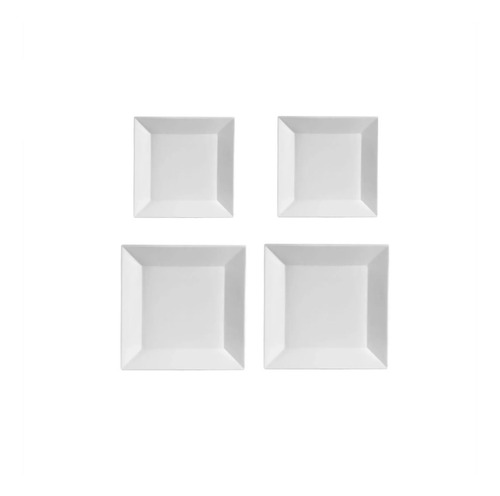 Juego Set X4 Platos Cuadrados Ceramica Blanca 23x23 Y 26x26