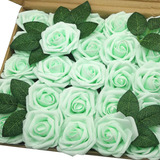 J-rijzen Flores Artificiales 50pcs Rosas Falsas Verde Menta 