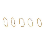 Anillos De Perlas De Oro Para Mujer Joyeria Moda Set 5