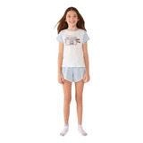 Conjunto Pijama Infantil Menina Off-white E Azul Hering Kids