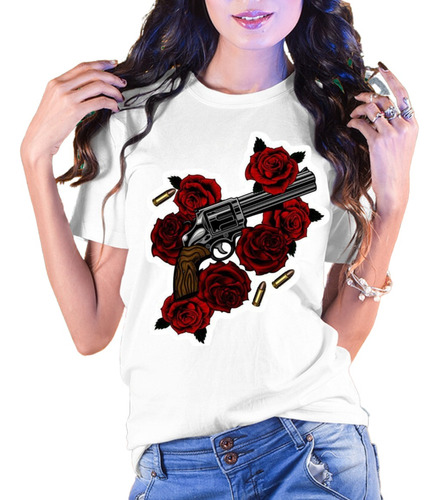 Playera Rock Guns And Roses Banda Metal Rosas Negro Y Blanco