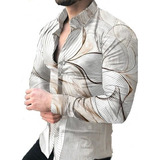 Camisa De Manga Larga For Hombre Moda Solapa 3d