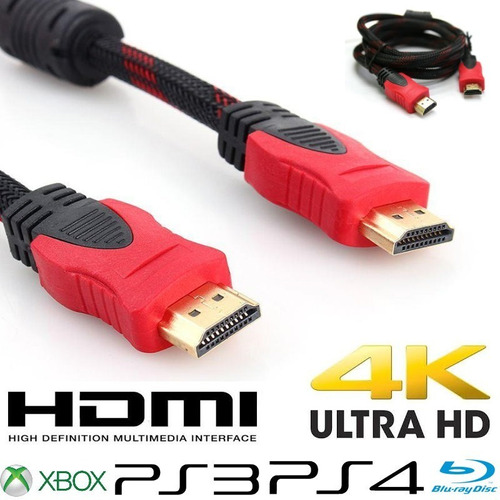 Cable Hdmi 1.4v Mallado Filtro 1.50m Ps3 Ps4 Xbox Tv Blueray