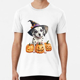 Remera Cachorro Dálmata Sombrero De Bruja Calabaza De Hallow