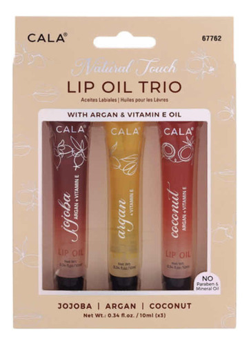 Cala Lip Oil Trio: Jojoba, Argan, Coconut Hidratante Labial