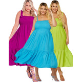 Vestido Midi Dealça Larga Plus Size Verão Tendencia 