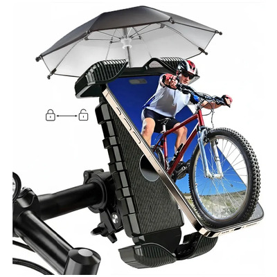 Soporte De Teléfono Para Moto Y Bicicleta Con Paraguas Protector, Impermeable Y Antisolar, Ajuste Universal 360°, Resistente A Vibraciones, Perfecto Para Usar Gps En Cualquier Clima. | MercadoLibre