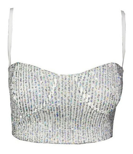 Zmshop Croptop Mujer Fiesta Club Sexy Lentejuelas Brillantes