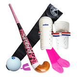 Kit Hockey Palo Madera Canilleras Medias Bocha Funda Bucal 