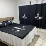 Conjunto Para Cama De Casal Box Com Cortina Combinando Preto