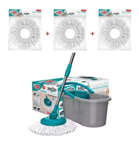 Mop Girátorio Fit Esfregão C 3 Refil Microfibra - Flashlimp