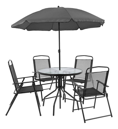 Juego Balcon Mesa 80 Cm Y 4 Sillas Negro En Promocion 